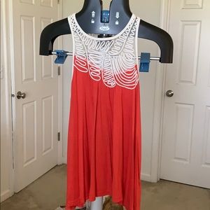 Orange and White High Neck Detailed Tank